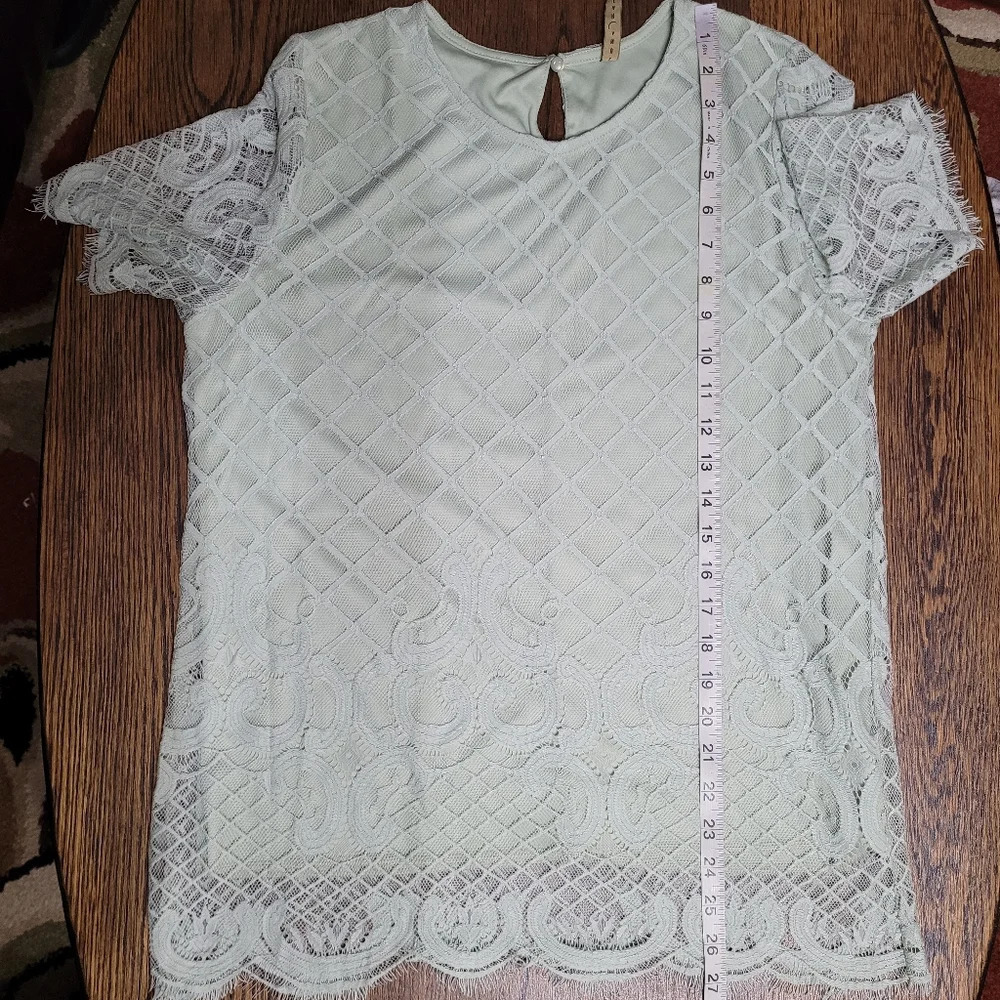Luna Rae Mint Green Crochet Lace Short Sleeve Blouse Top Size Women's Large - Picture 10 of 12